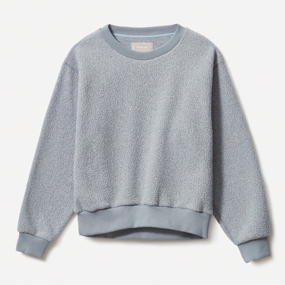 Everlane ReNew Fleece Sherpa Oversized Crew Sweatshirt Light Dusty Blue
